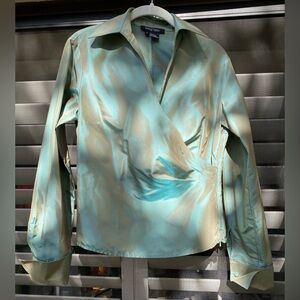 Etcetera 100% Silk Blouse with Cuffs Green Gold Size 4